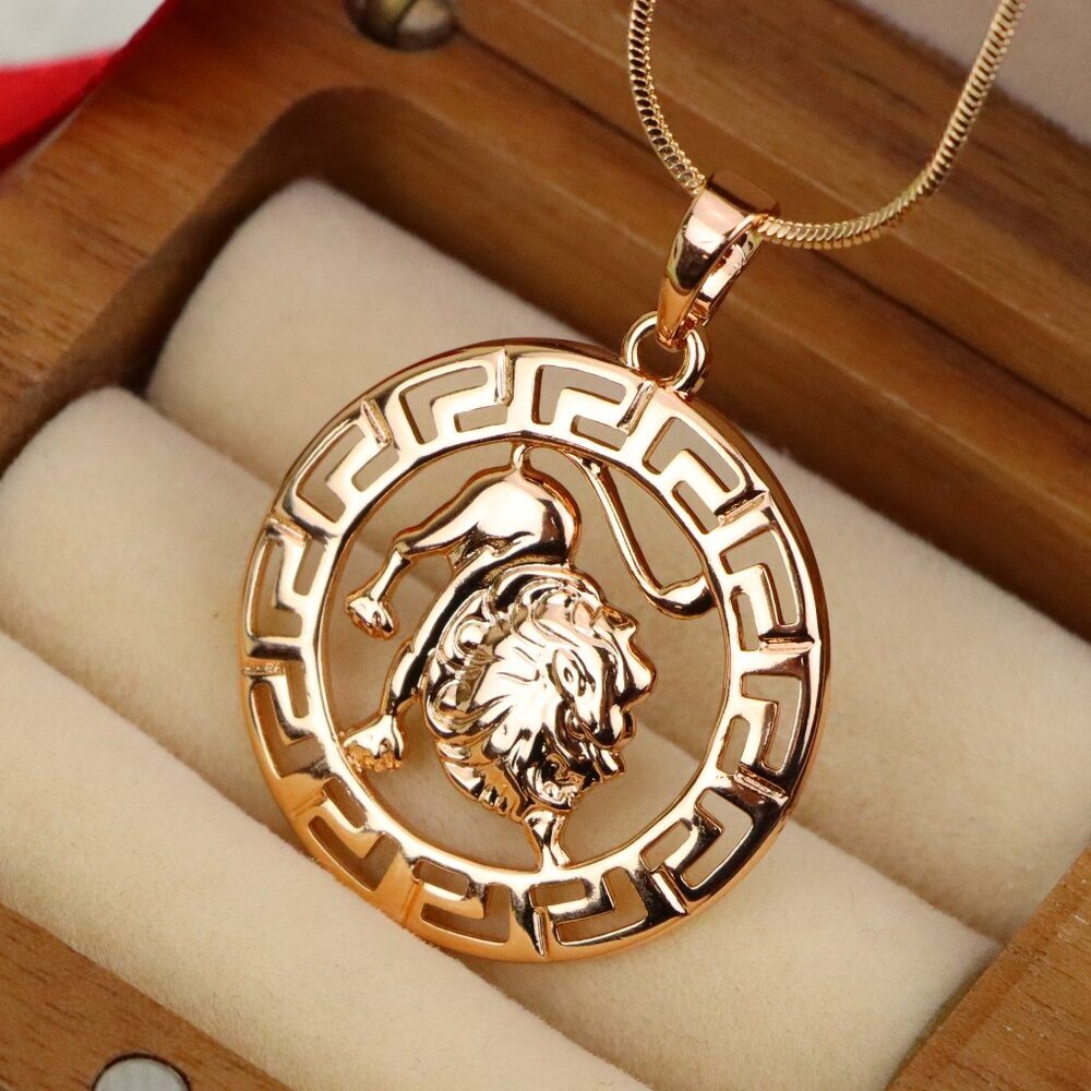 "Leo Zodiac Lion Pendant in Rose Gold Finish with Intricate Detailing, XPPT1332